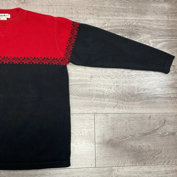Eddie Bauer Vintage Black Red Nordic Snowflake Cotton Crewneck Sweater S - Picture 5 of 16